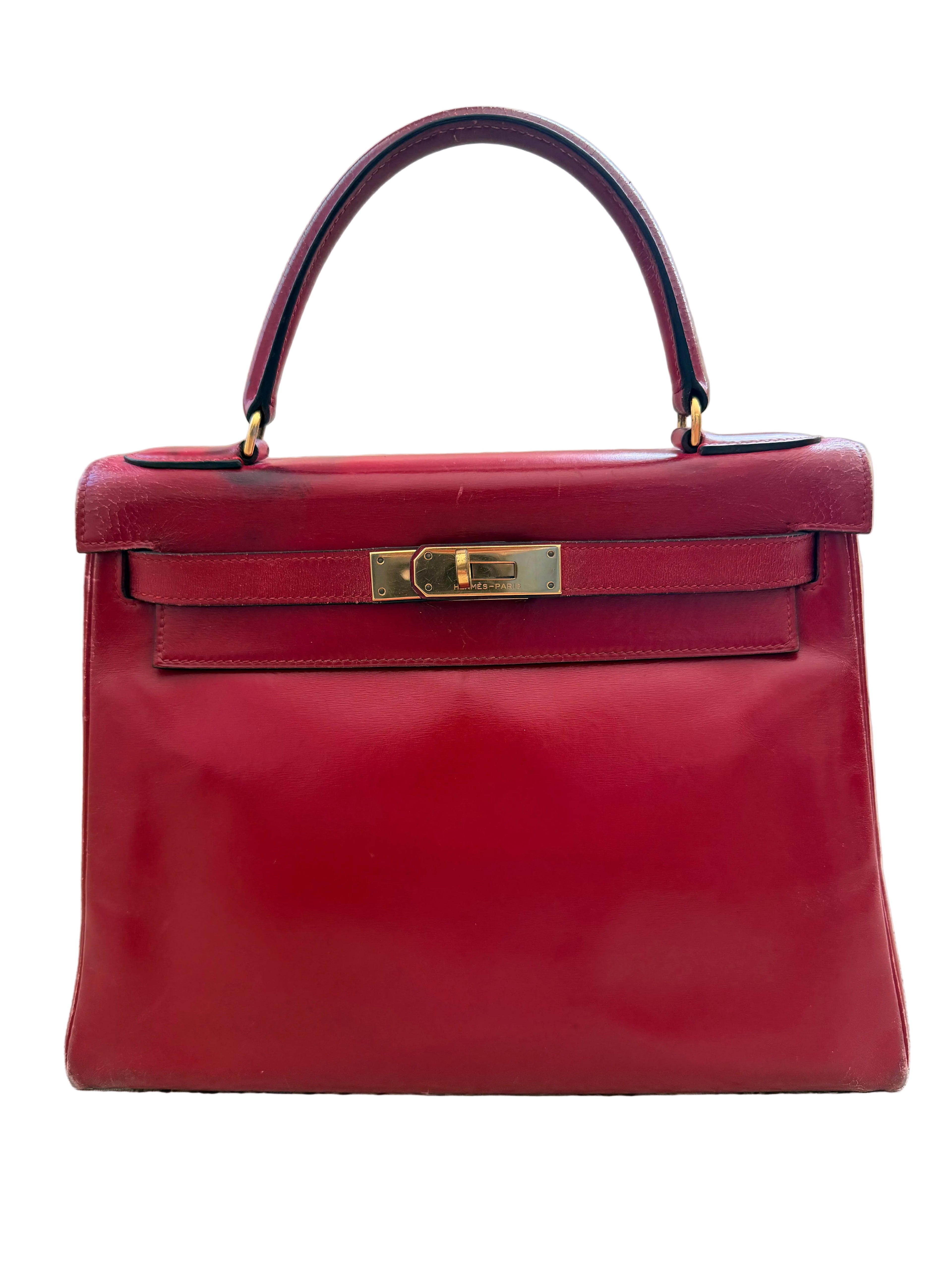 Hermes Vintage Kelly 28 Rouge H