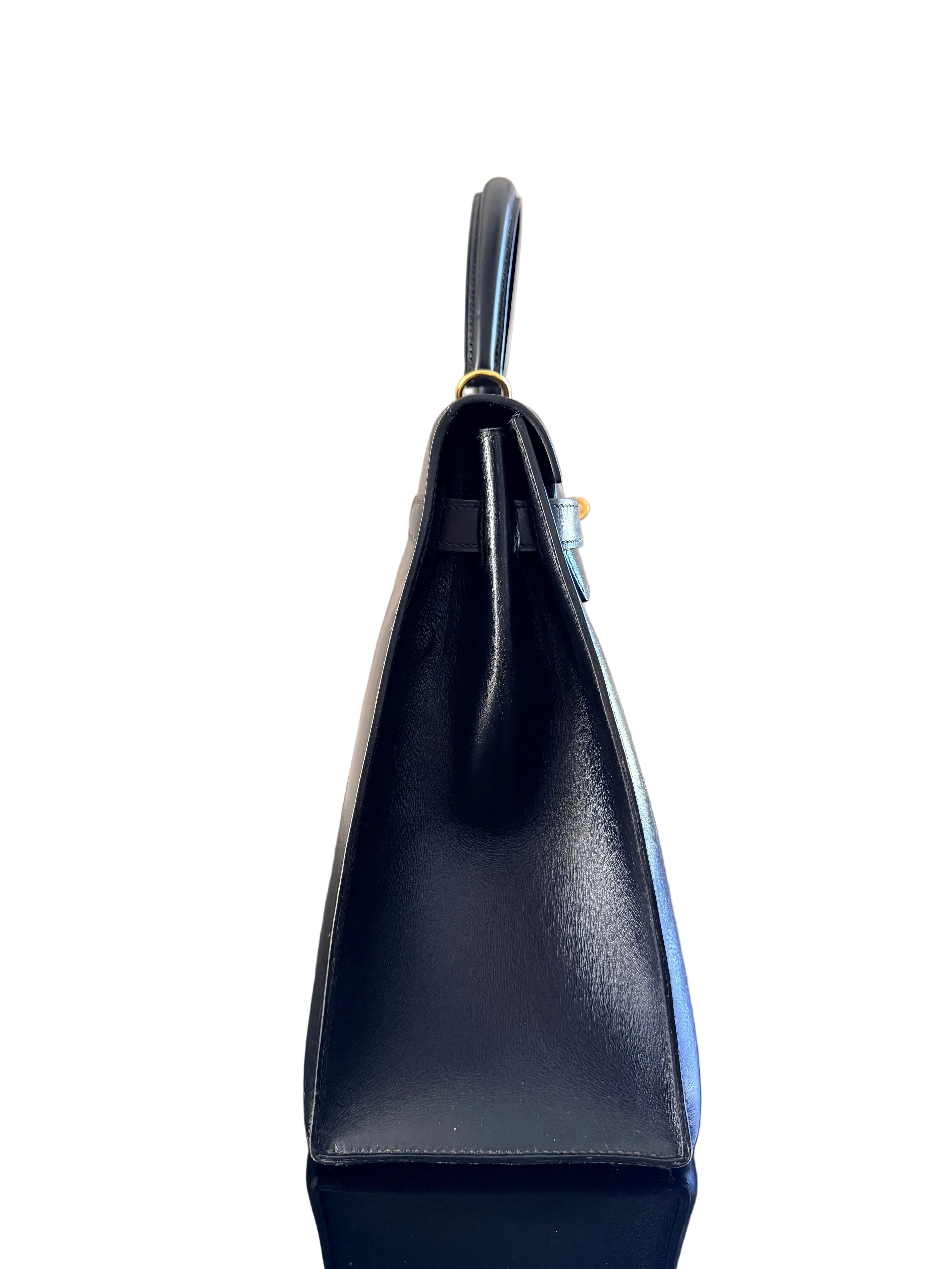 Hermes Kelly 35 Black Box Leather