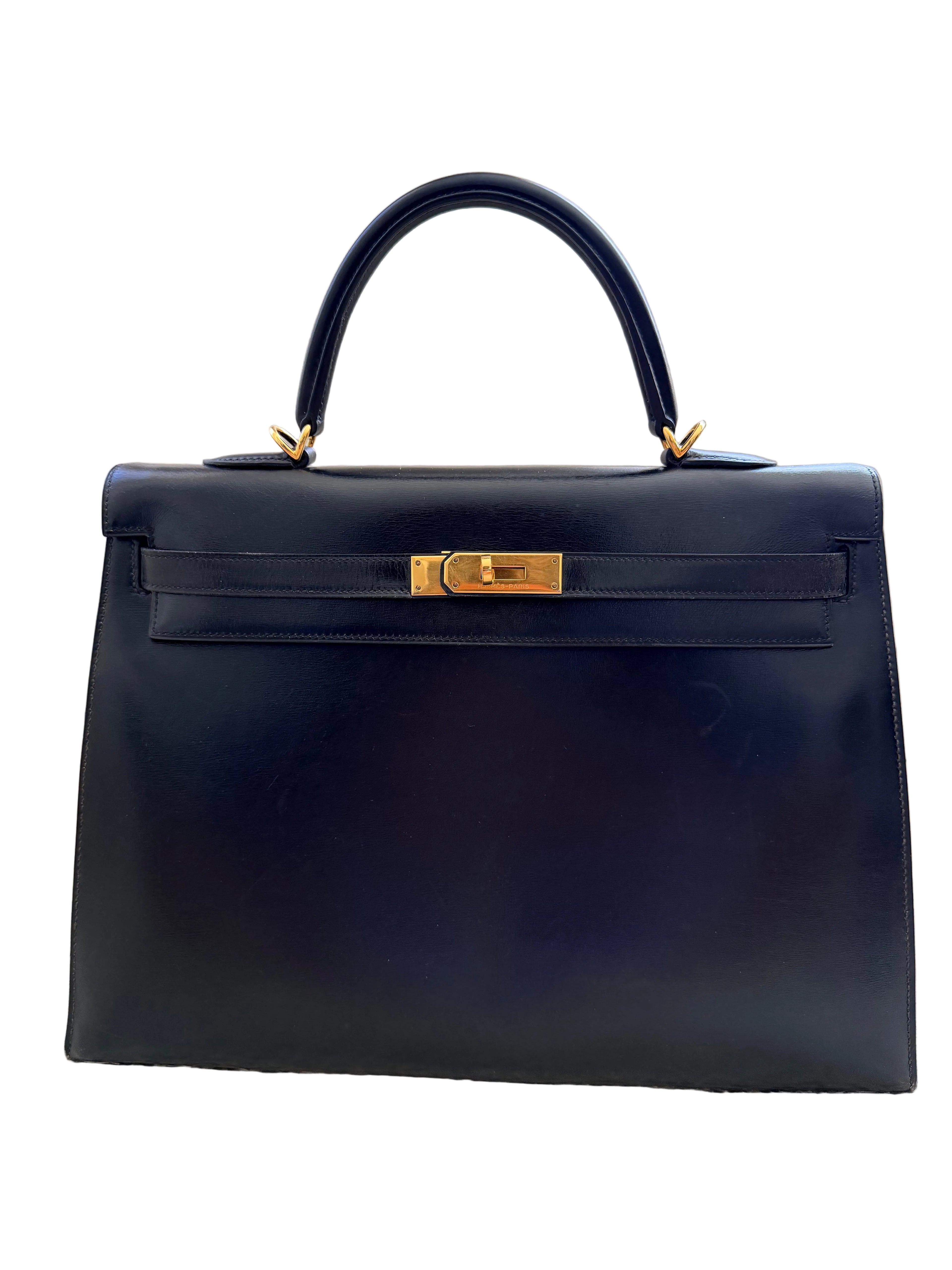 Hermes Kelly 35 Black Box Leather