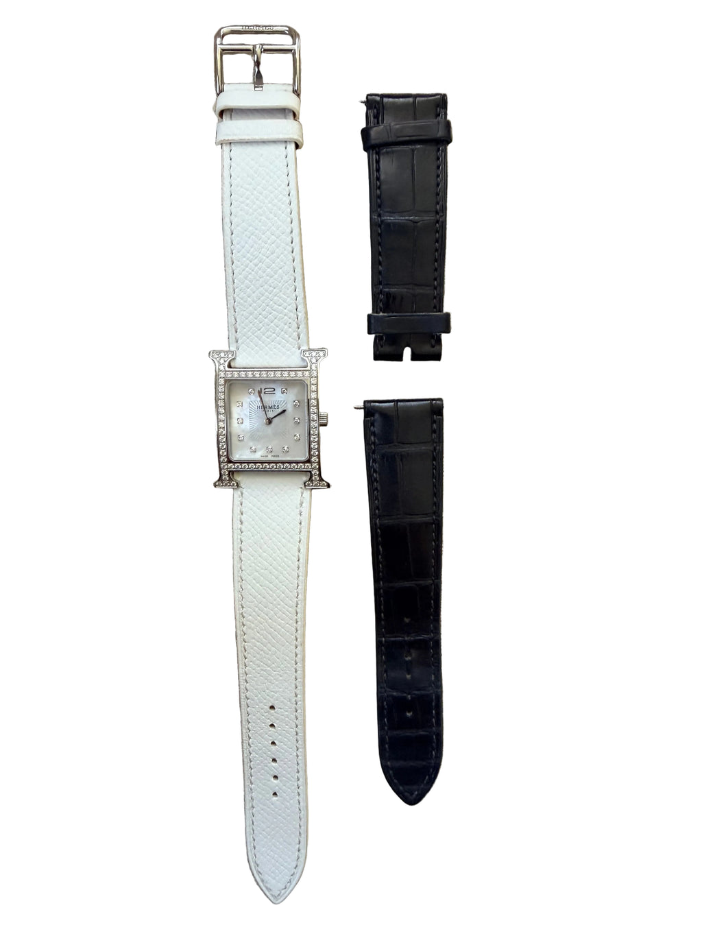 Hermes Heure H watch with white mother of pearl and diamonds - Authenticated Pre-Owned Hermès Luxury Accessory Perth Australia - View 2