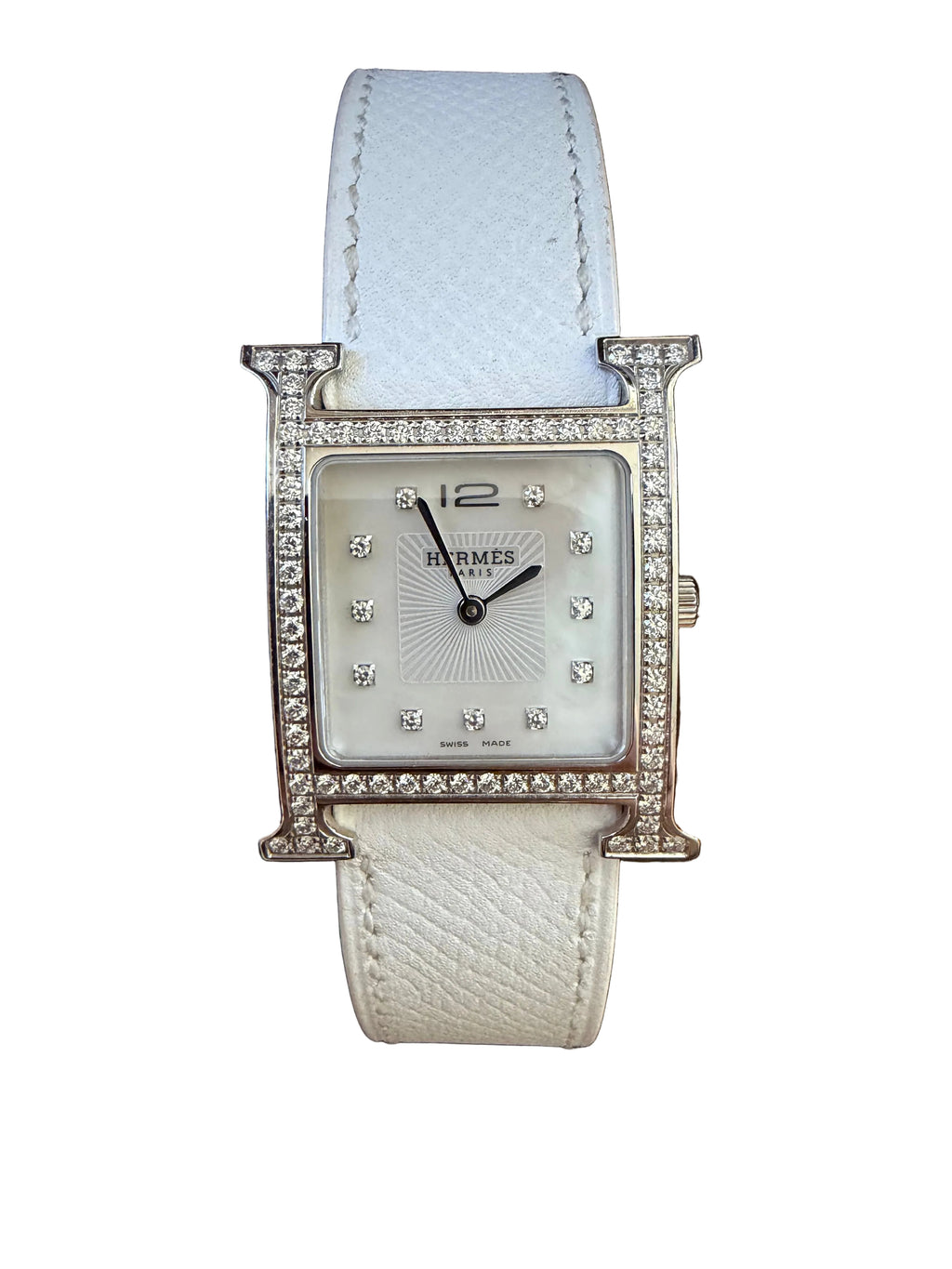 Hermes Heure H watch with white mother of pearl and diamonds - Authenticated Pre-Owned Hermès Luxury Accessory Perth Australia - View 1