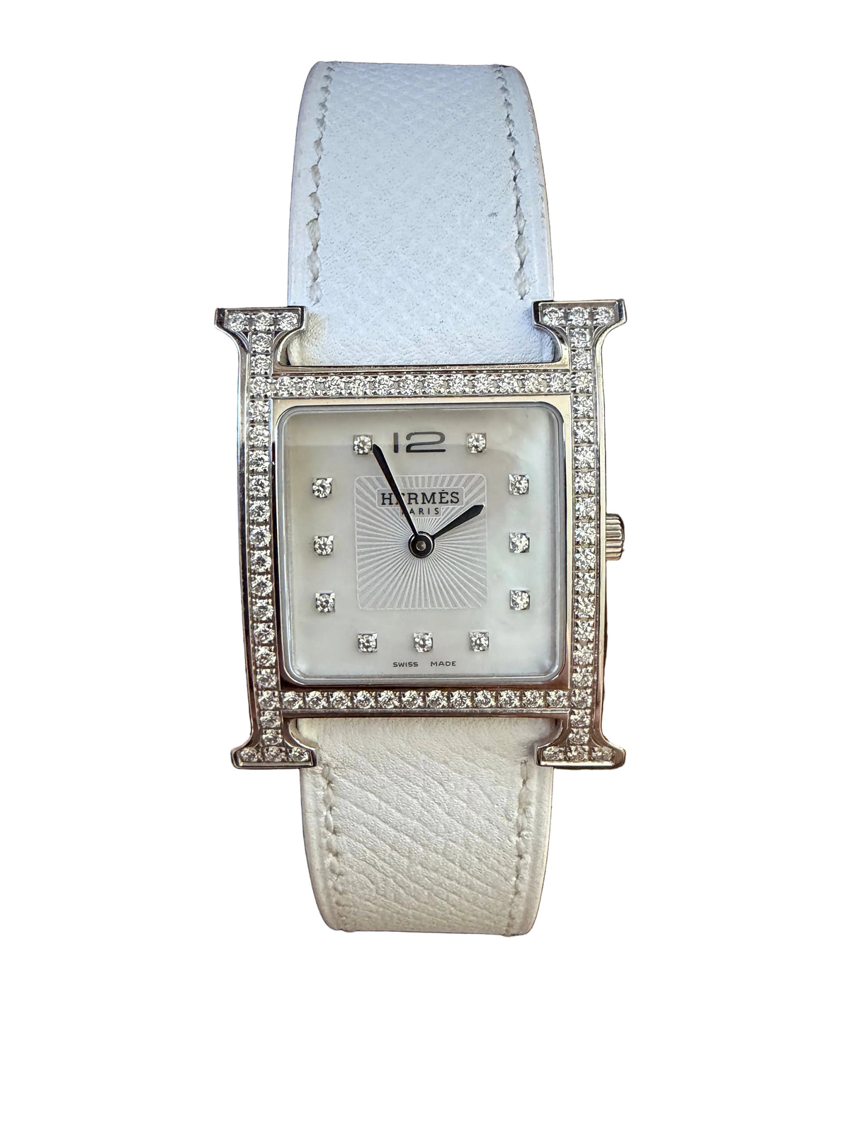 Hermes Heure H watch with white mother of pearl and diamonds - Authenticated Pre-Owned Hermès Luxury Accessory Perth Australia - View 1