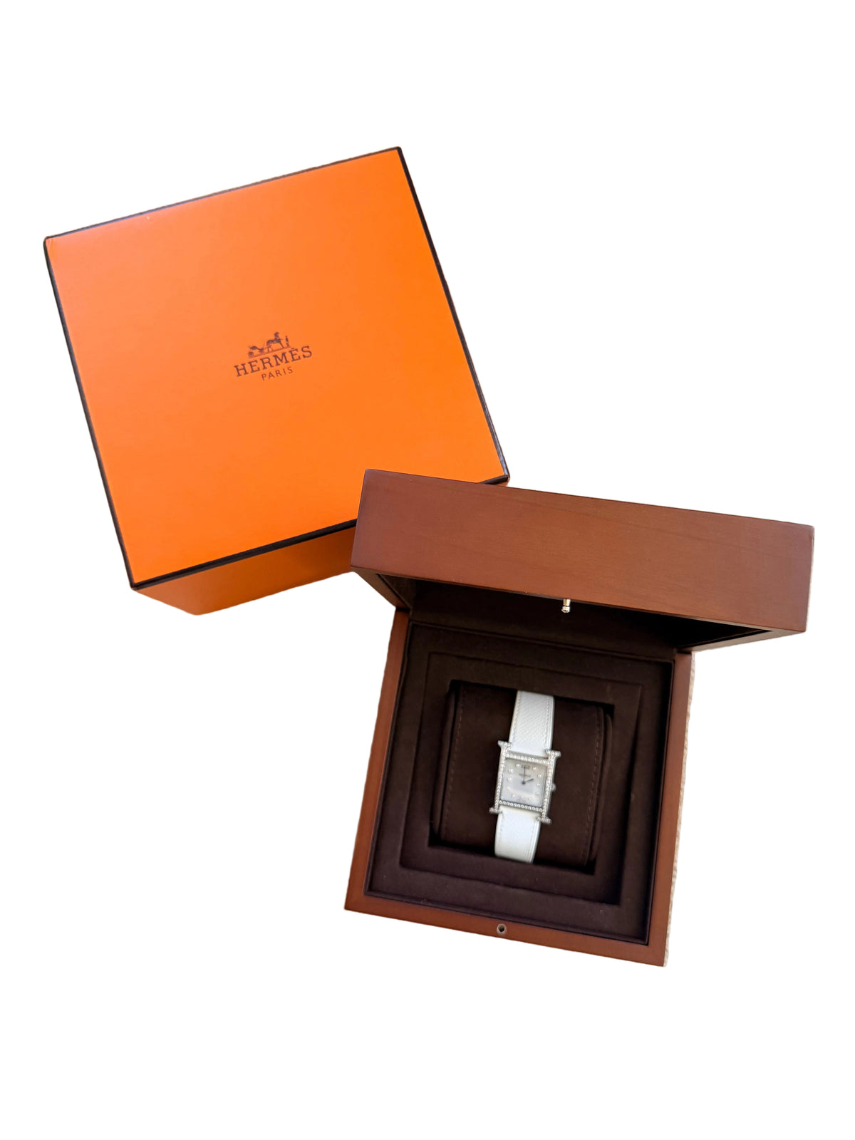 Hermes Heure H watch with white mother of pearl and diamonds - Authenticated Pre-Owned Hermès Luxury Accessory Perth Australia - View 3