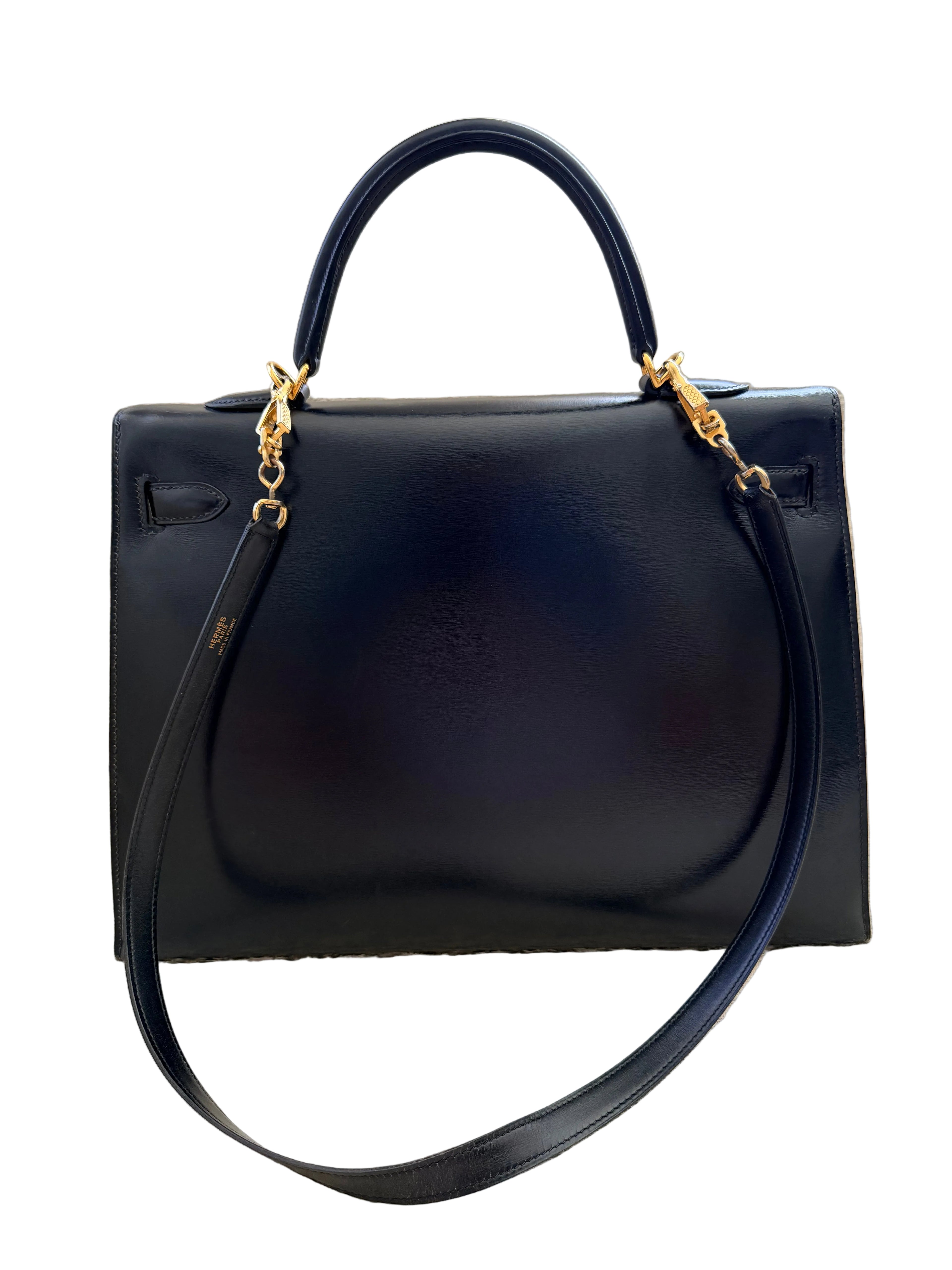 Hermes Kelly 35 Black Box Leather