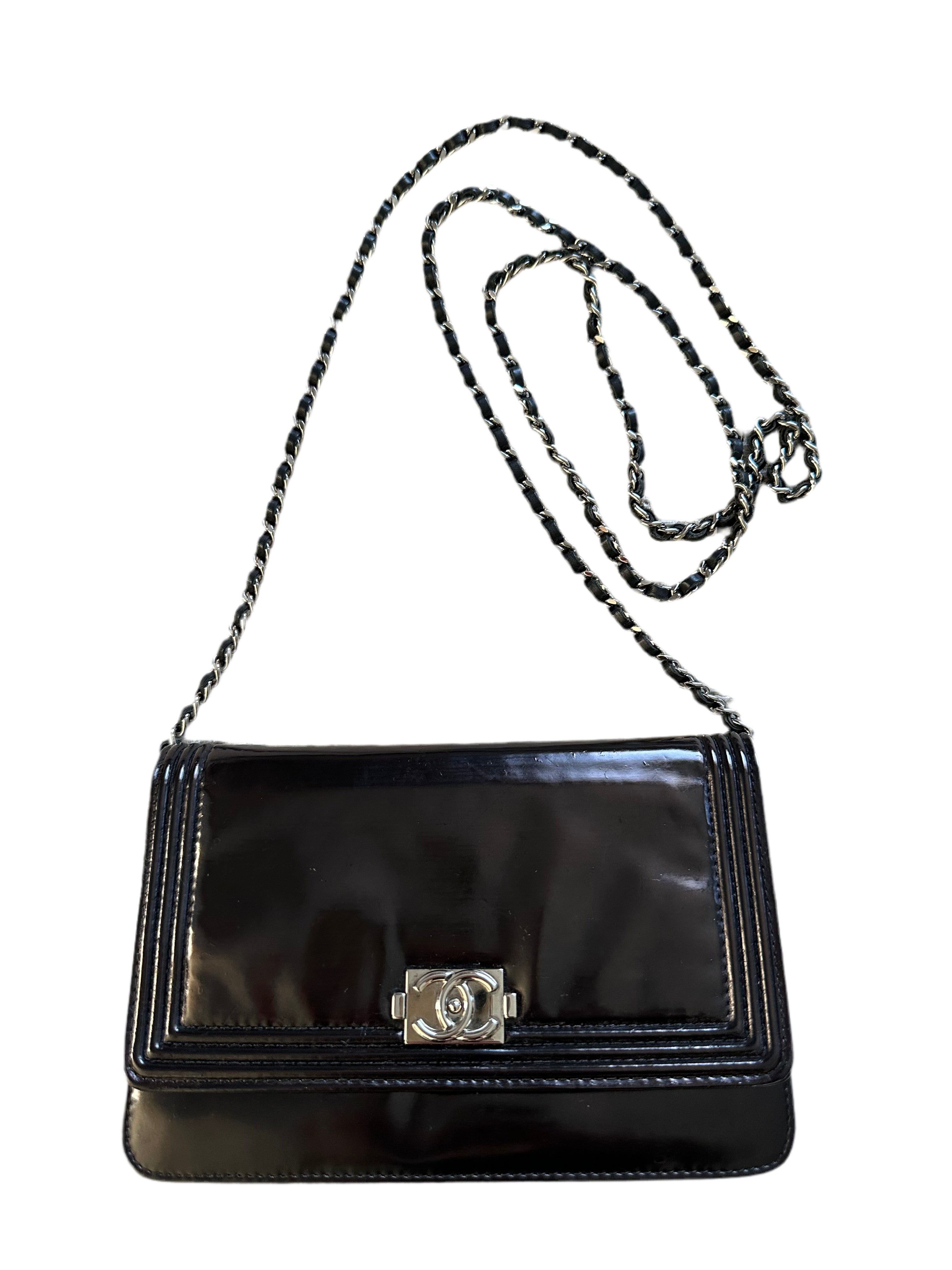 Chanel black patent Boy WOC